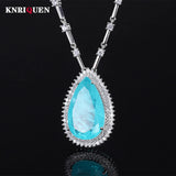 Sapphire Paraiba Tourmaline Pendant Necklace Lab Diamond Gemstone
