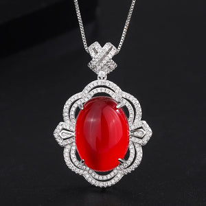 Ruby Paraiba Tourmaline Pendant Necklace for Women Gemstone Party Fine Jewelry