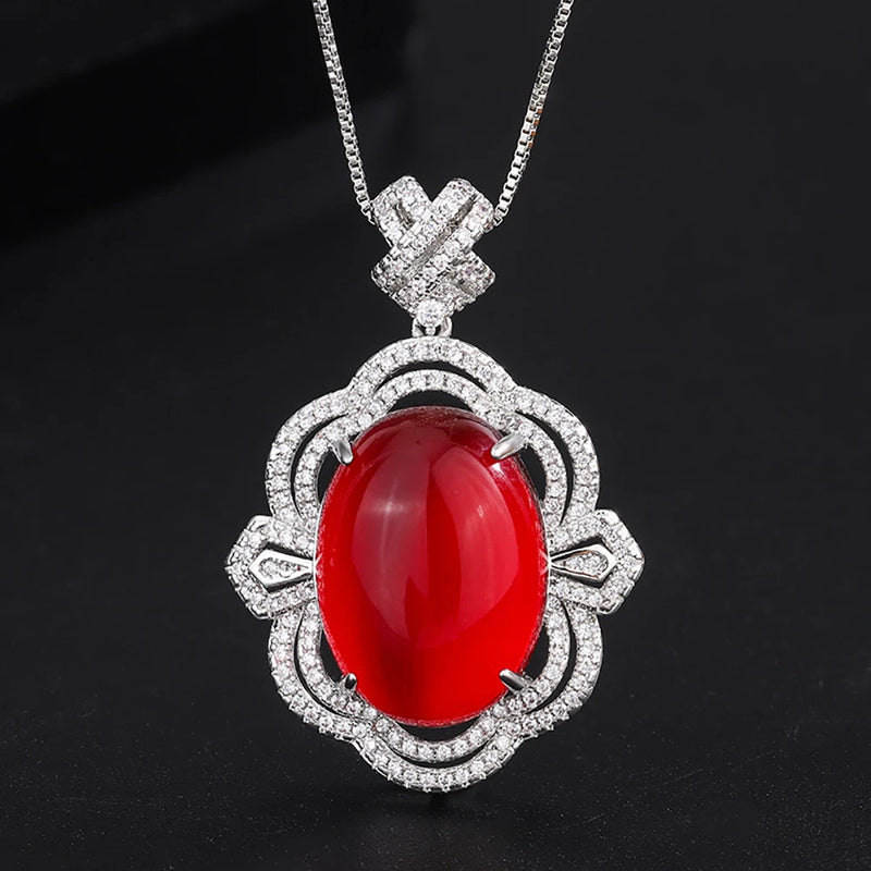 Ruby Paraiba Tourmaline Pendant Necklace for Women Gemstone Party Fine Jewelry