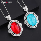 Ruby Paraiba Tourmaline Pendant Necklace for Women Gemstone Party Fine Jewelry