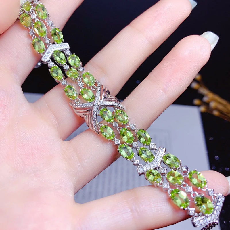 Olivine Amethyst Bracelet Silver Crystal Bangle Bridal Jewelry
