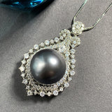 16mm Big Pearl Gemstone Pendant Necklace with High Carbon Diamonds