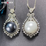 16mm Big Pearl Gemstone Pendant Necklace with High Carbon Diamonds
