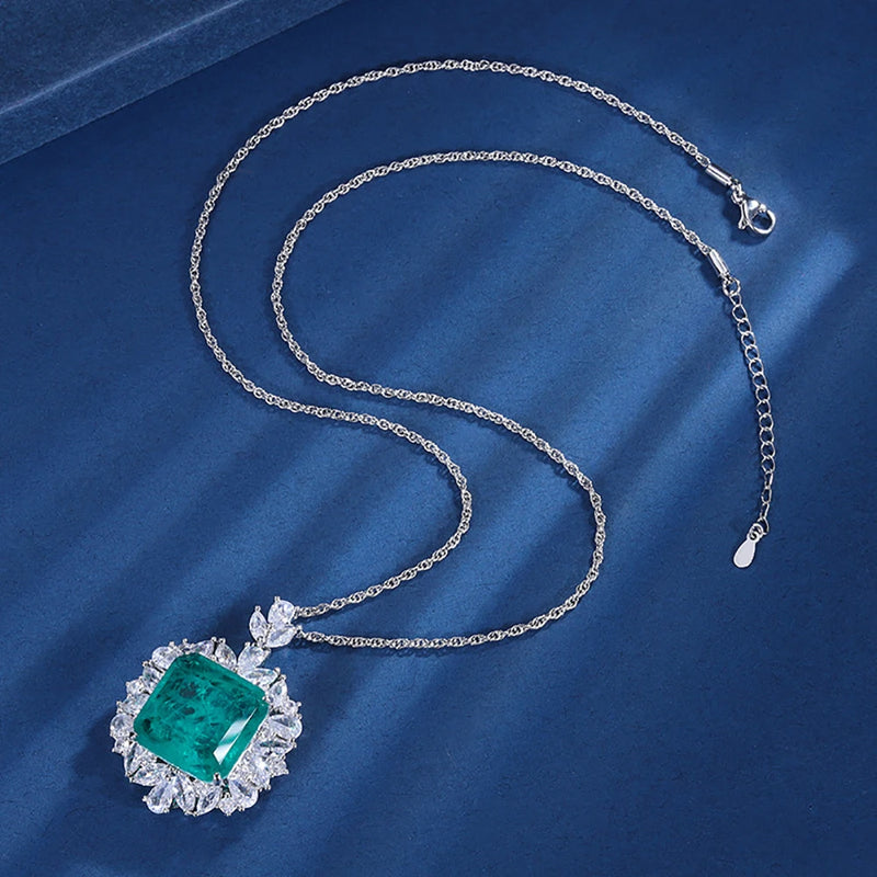 18mm Paraiba Tourmaline Pendant Necklace Lab Diamond Cocktail Party Jewelry