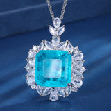 18mm Paraiba Tourmaline Pendant Necklace Lab Diamond Cocktail Party Jewelry