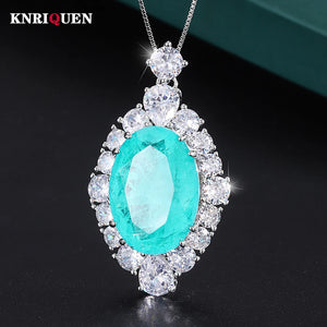 Emerald Paraiba Tourmaline Pendant Necklace for Women