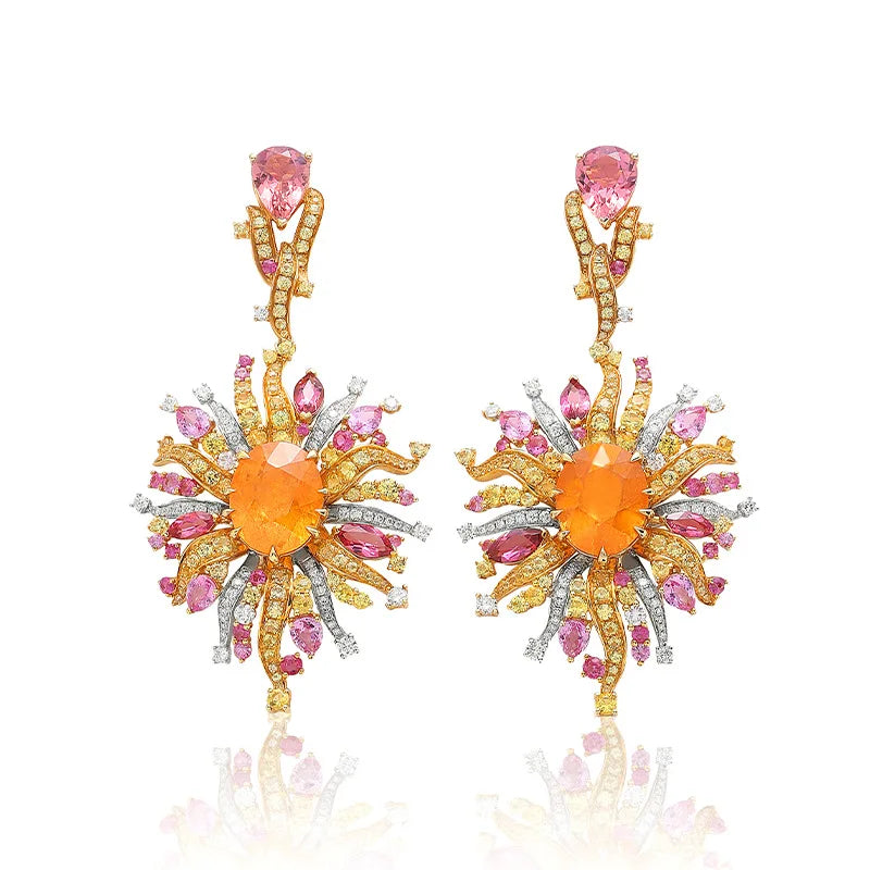 18K Sunflower Drop Earrings with Bling Yellow Zircon