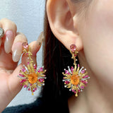 18K Sunflower Drop Earrings with Bling Yellow Zircon