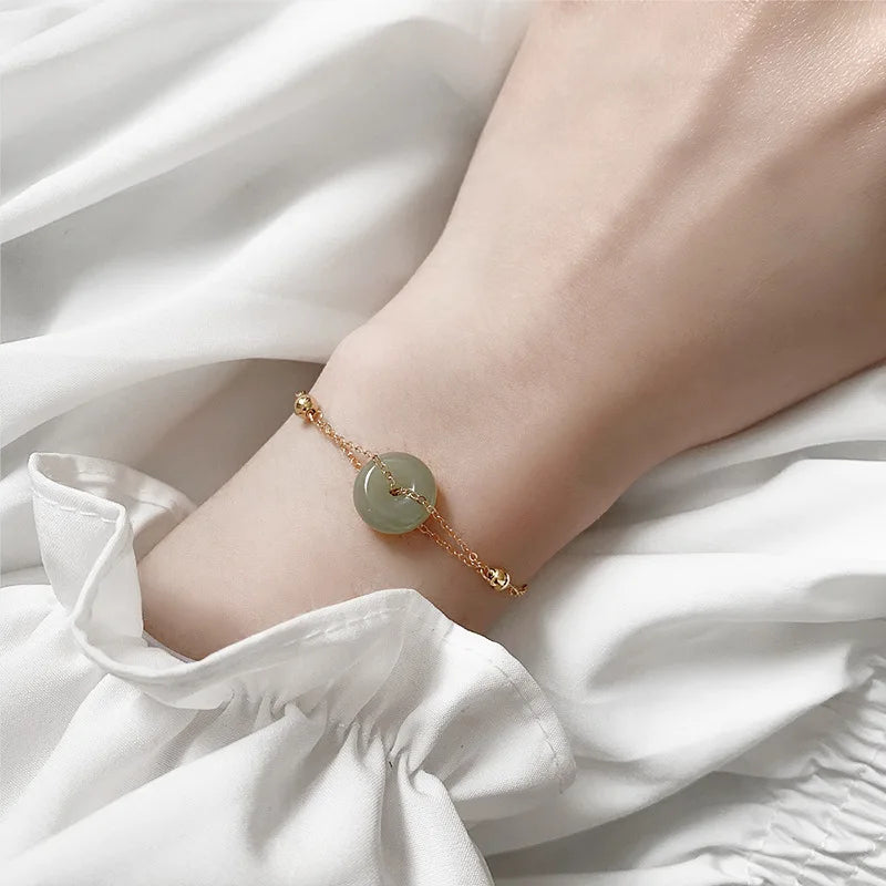 18k Natural Jade Gemstone Bracelet for Women Party High Jewelry Wedding