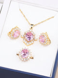 18k Plated Zircon 4-Piece Jewelry Set for Women Wedding Bride Necklace Earrings