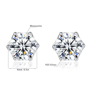 2 Carats Moissanite Earrings Studs Solid Silver 925 Classic Engagement Jewelry