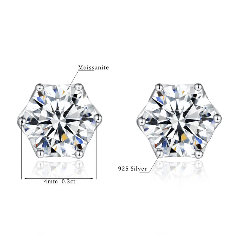 2 Carats Moissanite Earrings Studs Solid Silver 925 Classic Engagement Jewelry