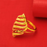 24K Copper Plated Leaf Hollow Openings Adjustable Finger Ring Wedding Jewelry
