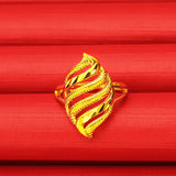 24K Copper Plated Leaf Hollow Openings Adjustable Finger Ring Wedding Jewelry