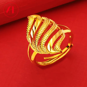 24K Copper Plated Leaf Hollow Openings Adjustable Finger Ring Wedding Jewelry