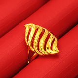 24K Copper Plated Leaf Hollow Openings Adjustable Finger Ring Wedding Jewelry