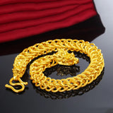 24K Yellow Bracelet Dragon Head Hand Chain Fine Jewelry