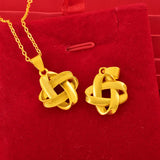 24K Yellow Plated Necklace for Women Lucky Knot Pendant Chain