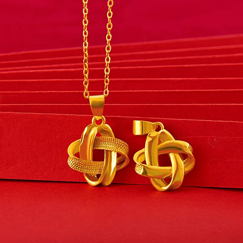 24K Yellow Plated Necklace for Women Lucky Knot Pendant Chain