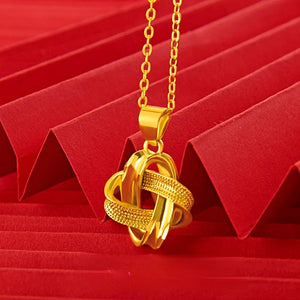24K Yellow Plated Necklace for Women Lucky Knot Pendant Chain