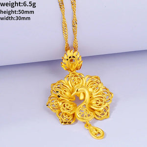 24K Yellow Pendant for Women Bride Plated Peacock Necklace Wedding Birthday