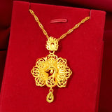 24K Yellow Pendant for Women Bride Plated Peacock Necklace Wedding Birthday