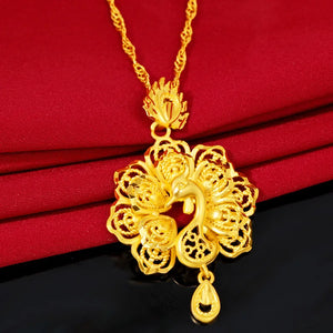 24K Yellow Pendant for Women Bride Plated Peacock Necklace Wedding Birthday