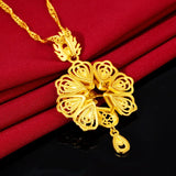 24K Yellow Pendant for Women Bride Plated Peacock Necklace Wedding Birthday