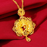 24K Yellow Pendant for Women Bride Plated Peacock Necklace Wedding Birthday