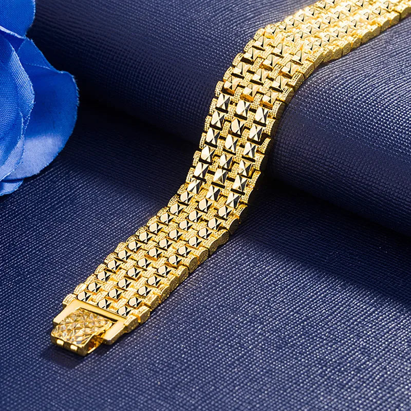 24k Men's Not Fade Bangle Bracelet Watchbands Coins Party Hot Rich