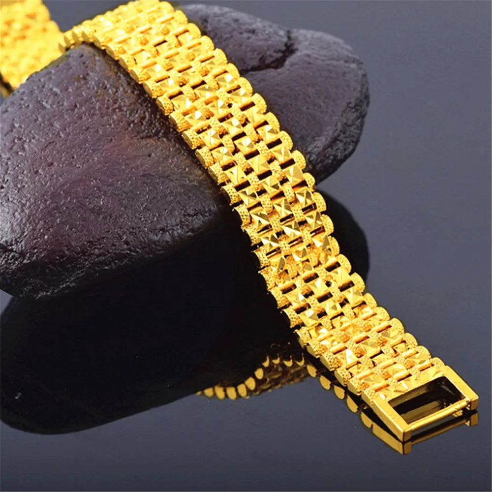 24k Men's Not Fade Bangle Bracelet Watchbands Coins Party Hot Rich
