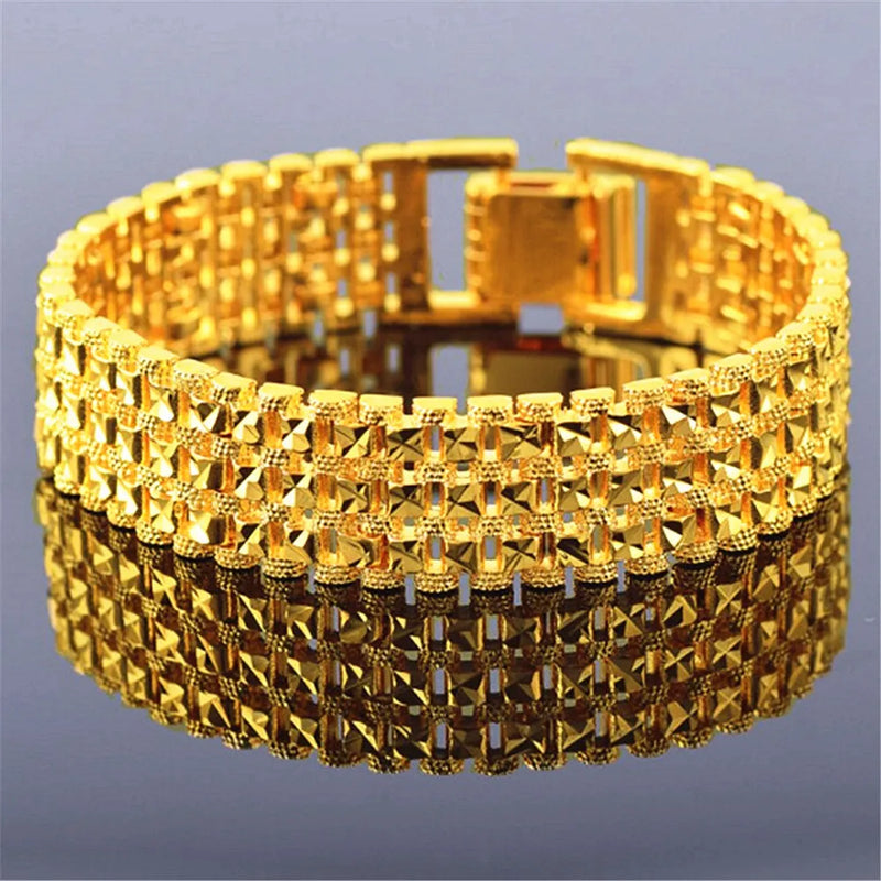 24k Men's Not Fade Bangle Bracelet Watchbands Coins Party Hot Rich