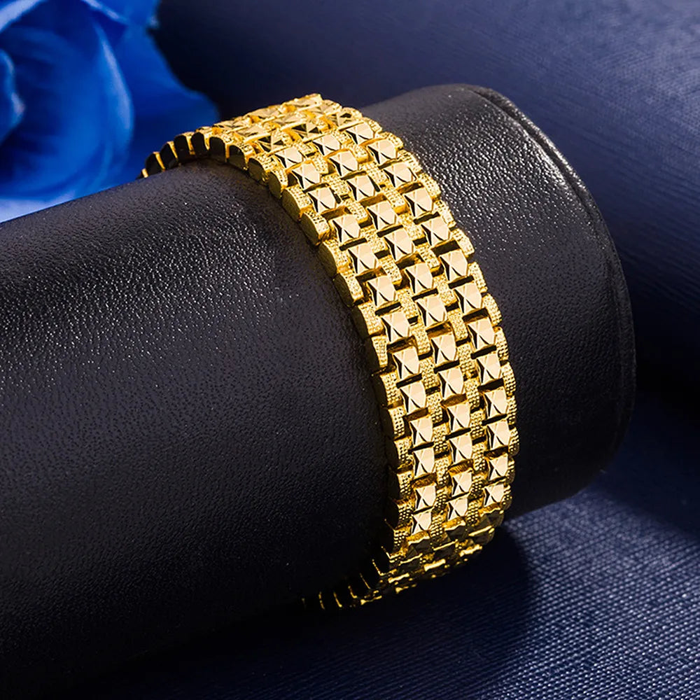 24k Men's Not Fade Bangle Bracelet Watchbands Coins Party Hot Rich