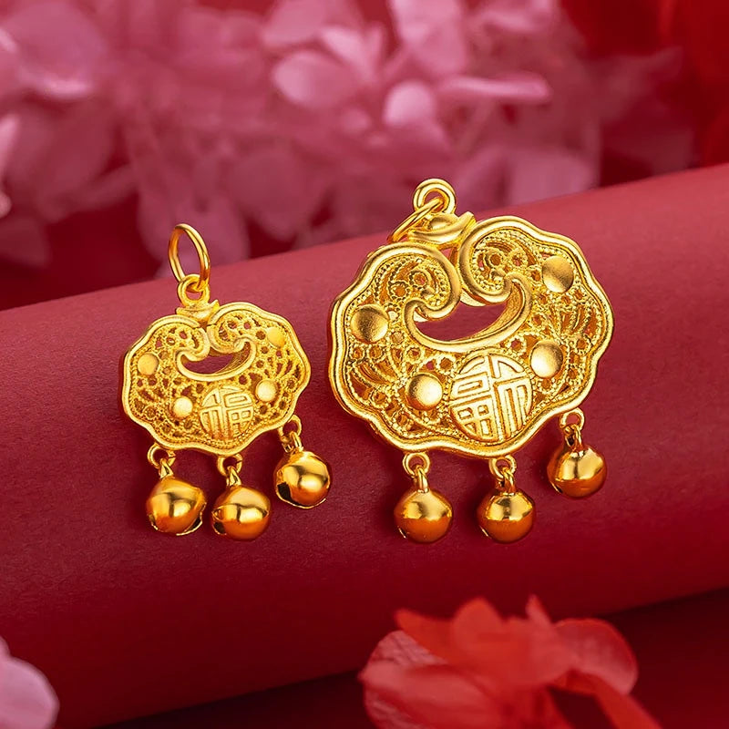 24k Pure Lock Pendant Thick Female Pendant Engagement Fine Jewelry