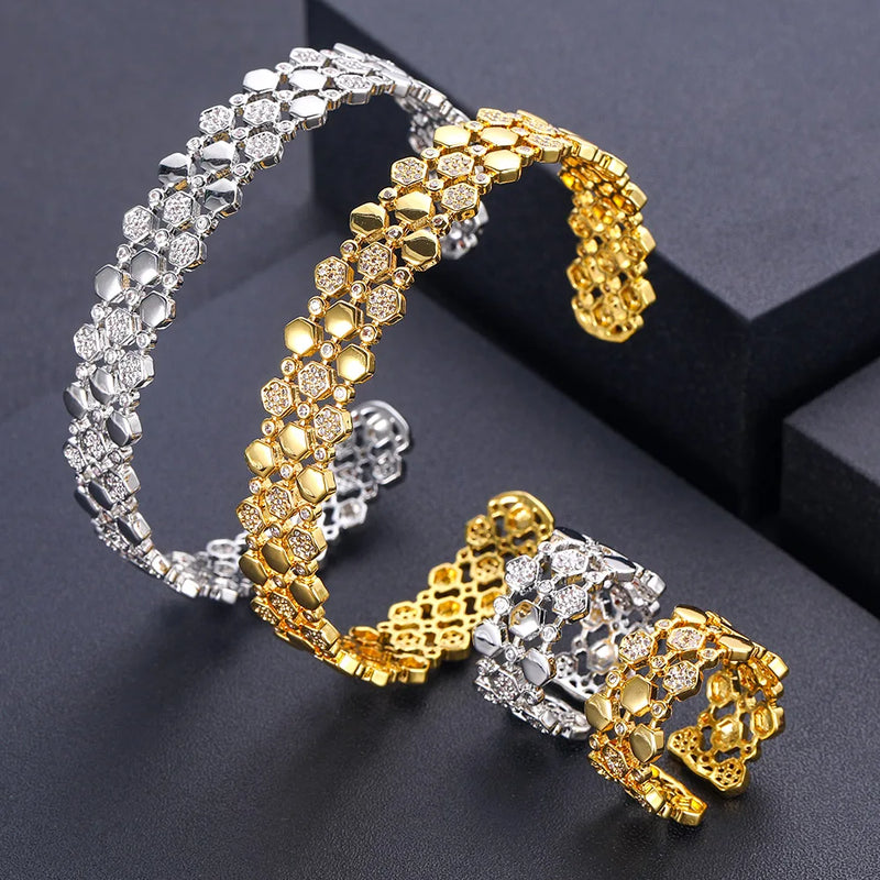 2PCS Dubai Bangle Ring Set Wedding Engagement