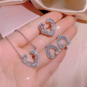 925 Silver Heart Zircon Jewelry Set - Ring, Earrings, Pendant
