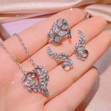 925 Silver Heart Zircon Jewelry Set - Ring, Earrings, Pendant