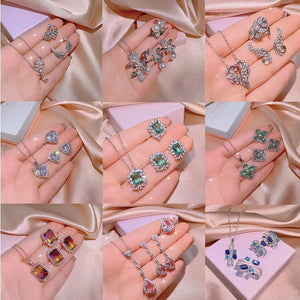 925 Silver Heart Zircon Jewelry Set - Ring, Earrings, Pendant