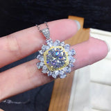 3 Carats Zircon Diamond Flower Pendant Necklace - Silver Choker Jewelry