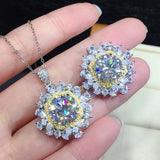 3 Carats Zircon Diamond Flower Pendant Necklace - Silver Choker Jewelry