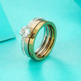 3-in-1 Stainless Steel CZ Crystal Rhinestone Ring Set for Women Bride