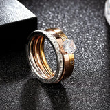 3-in-1 Stainless Steel CZ Crystal Rhinestone Ring Set for Women Bride