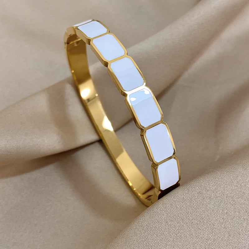 316L Stainless Steel Bracelets for Women Square Enamel Bangles