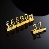 Adjustable 3D Metal Shelving with Euro Pound Numeral Cubes