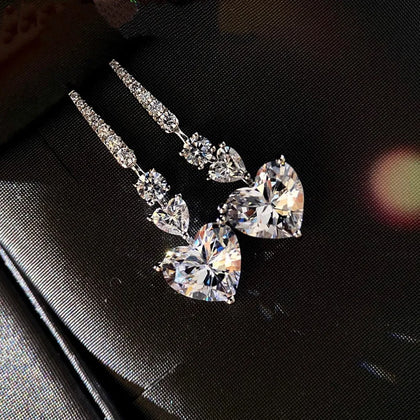 3ct Moissanite Heart Dangle Earrings - Lab Diamond Wedding Party Jewelry