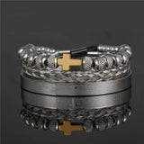 3pcs Stainless Steel Bracelets Men Cross Charm Bangle Homme Pulseira