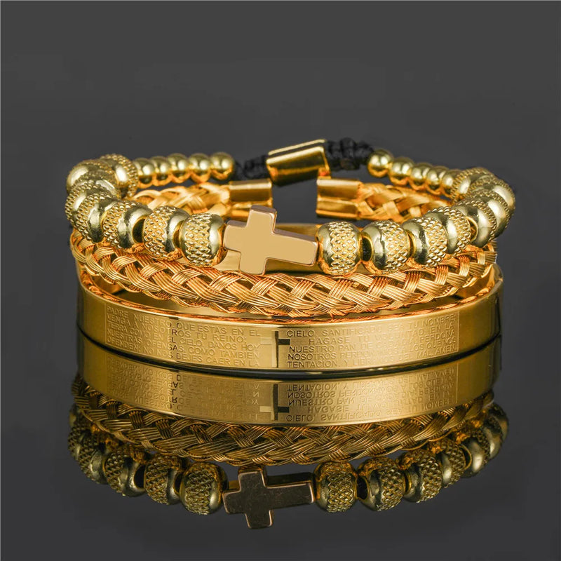 3pcs Stainless Steel Bracelets Men Cross Charm Bangle Homme Pulseira