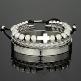 3pcs Stainless Steel Bracelets Men Cross Charm Bangle Homme Pulseira