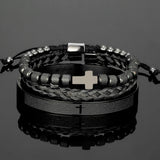 3pcs Stainless Steel Bracelets Men Cross Charm Bangle Homme Pulseira