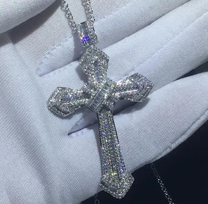 Sterling Silver Big Cross Pendant with Necklace and AAAAA Zircon